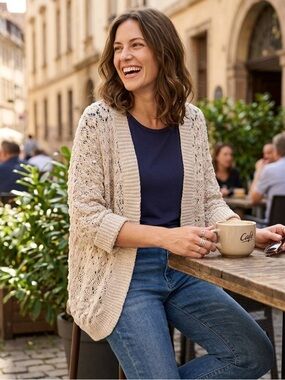 Light Cream Open-Knit Women’s Cocoon Cardigan Sweater